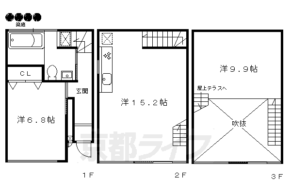 2LDK：洋9.9×洋6.8×LDK15.2（70.57㎡）