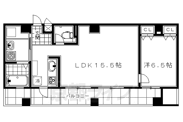 ■1LDK:洋6.5×LDK15.5(57.9 ㎡)