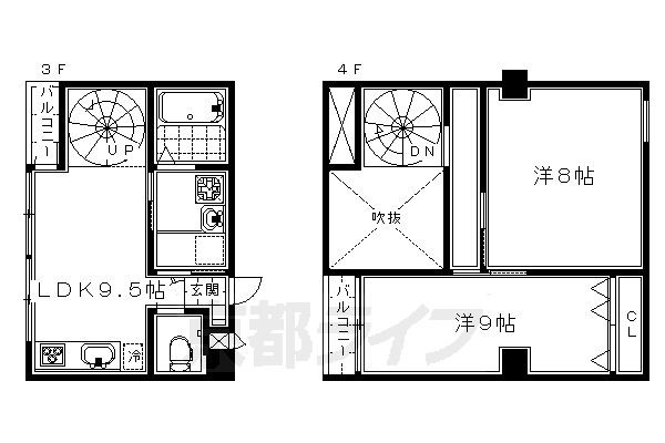 ■2LDK:洋9×洋8×LDK9.5(62 ㎡)