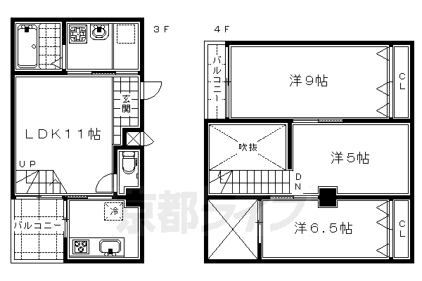 ■3LDK:洋9×洋6.5×洋5×LDK11(71.5 ㎡)