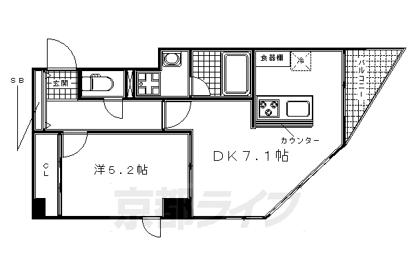 1DK：洋5.2×DK7.1（43.45㎡）