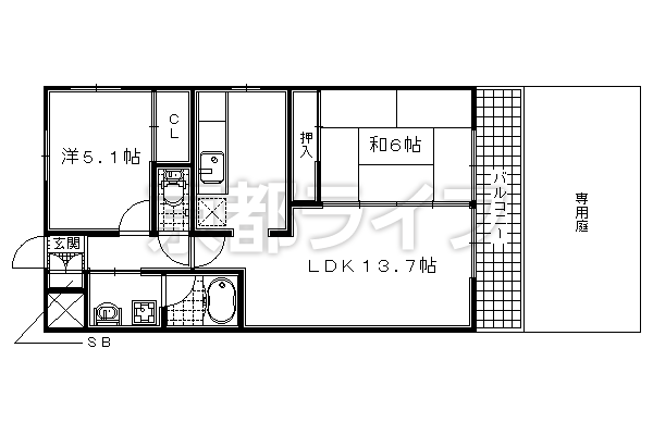 2LDK：洋5.1×和6×LDK13.7（56㎡）