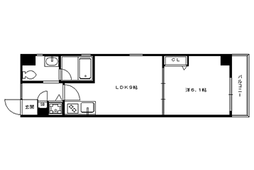 1LDK：洋6.1×LDK9（34.72㎡）