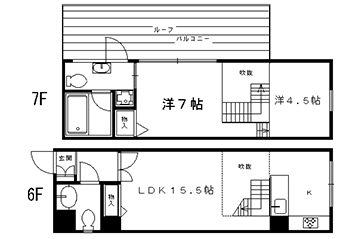 2LDK：洋7×洋4.5×LDK15.5（62.31㎡）