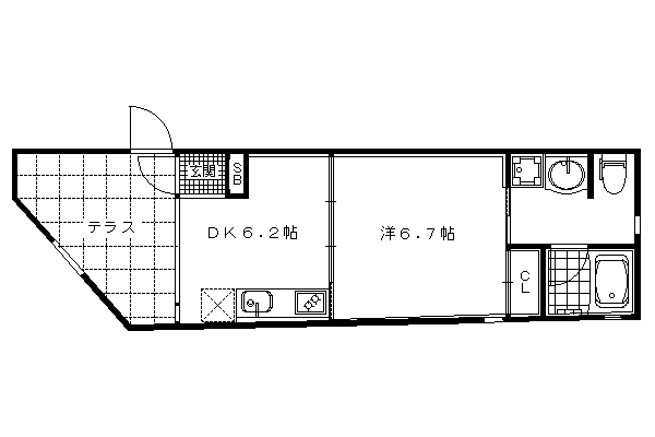 1DK：洋6.6×DK6.2（28.81㎡）