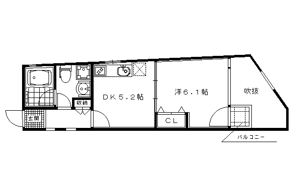 1DK：洋6.1×DK5.1（28.81㎡）