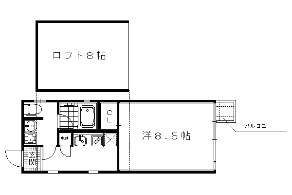 1K：洋8.5×K2×ロフト8（26.89㎡）