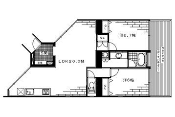 2LDK：洋6.7×洋6×LDK20（72.8㎡）