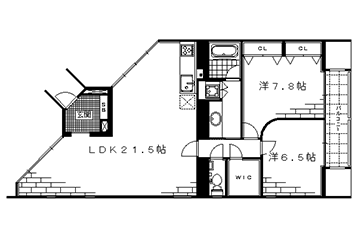 2LDK：洋7.8×洋6.5×LDK21.5（81.75㎡）