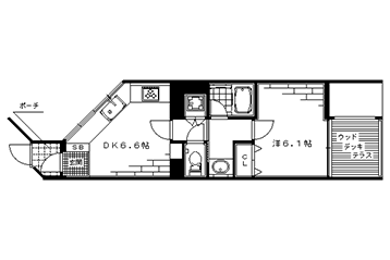 1DK：洋6.1×DK6.6（32.02㎡）