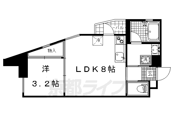 1LDK：洋3.2×LDK8（28.11㎡）