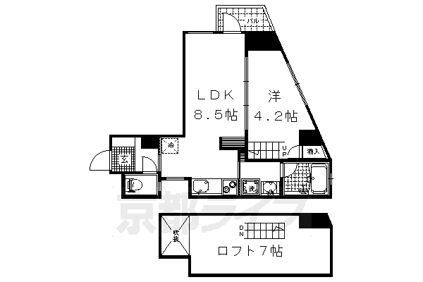 1LDK：洋4.2×LDK8.5×ロフト7（43.92㎡）