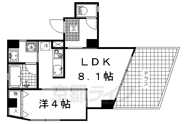 1LDK：洋4×LDK8.1（30.34㎡)