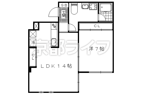 1LDK：洋7×LDK14（27.64㎡）