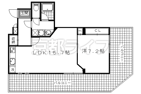 1LDK：洋7.2×LDK15.7(55.1㎡)