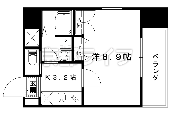 1K：洋8.9×K3.2（27.2㎡）