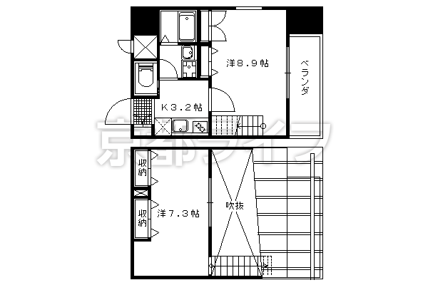 1K：洋8.9×K3.2×ロフト7.3（41.7㎡）