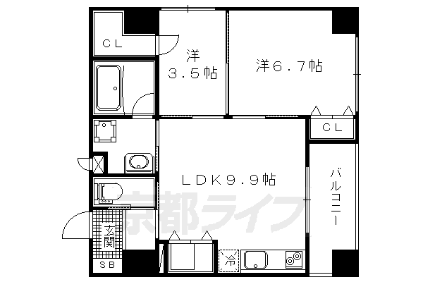 2LDK：洋6.7×洋3.5×LDK9.9（48.24㎡）