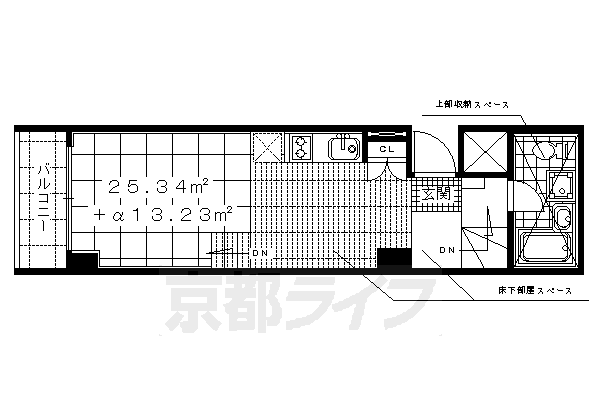 ■ワンルーム:洋13×K1(25.34 ㎡)