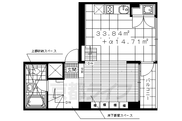 ■1LDK:洋9×LDK9(33.84 ㎡)