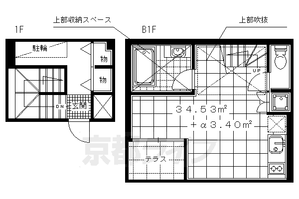 ■ワンルーム:洋11×K1(34.53 ㎡)