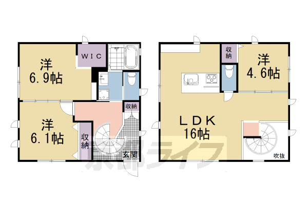 ■3LDK：洋6.9×洋6.1×洋4.6×LDK16(85.56 ㎡)