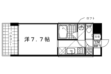 1K：洋7.7×K3×ロフト6（35.22㎡）