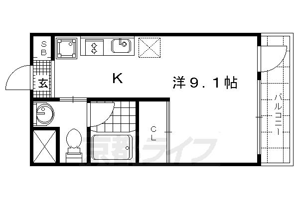 ■ワンルーム:洋9.1×K1(24.7 ㎡)
