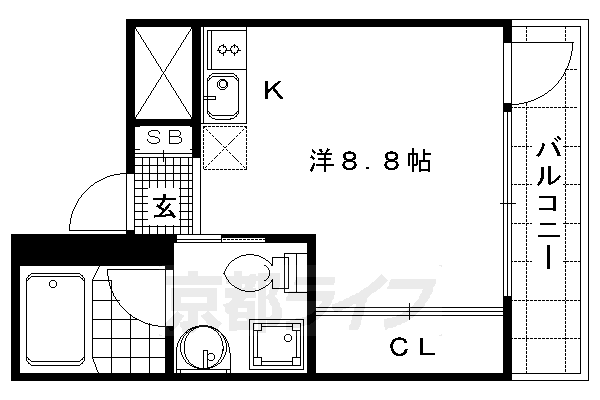 ■ワンルーム:洋8.8×K1(25.77 ㎡)