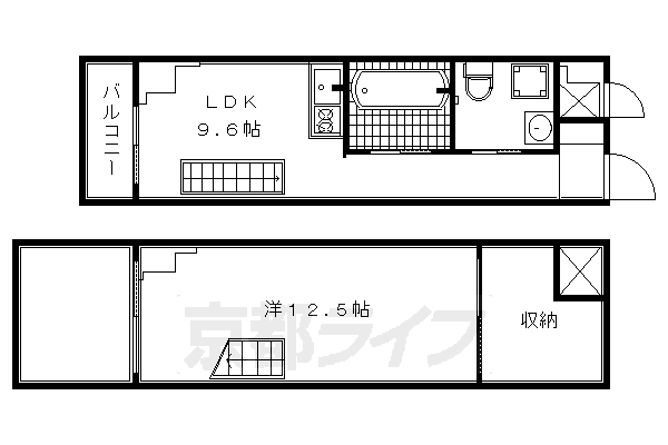 ■1LDK:洋12.5×LDK9.6(52.2 ㎡)