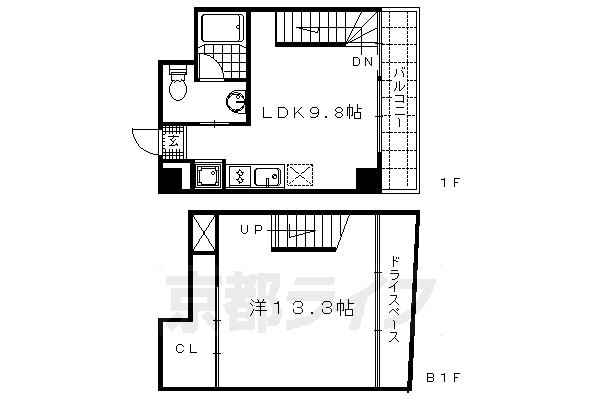■1DK:洋13.3×LDK9.8(53.2 ㎡)
