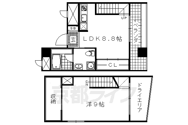 ■1LDK:洋9×LDK8.8(44.97 ㎡)