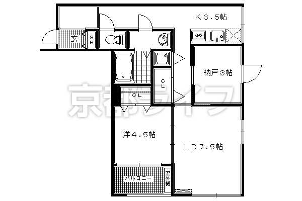 2LDK：洋4.5×納3×LD7.5×K3.5（47.64㎡）