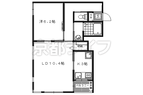 1LDK：洋6.2×LD10.4×K3（46.85㎡）