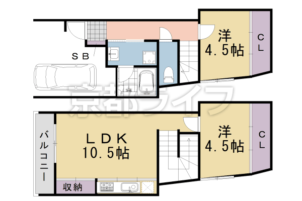 2LDK：洋4.5×洋4.5×LDK10.5（52.54㎡）