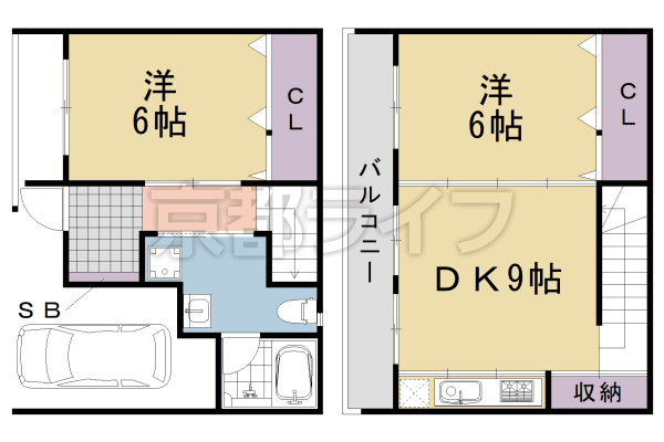 2DK：洋6×洋6×DK9（55.11㎡）