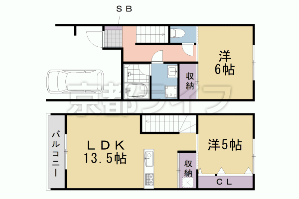 2LDK：洋6×洋5×LDK13.5（58.06㎡）