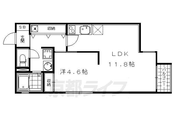1LDK:洋4.6×LDK11.8(40.16㎡)