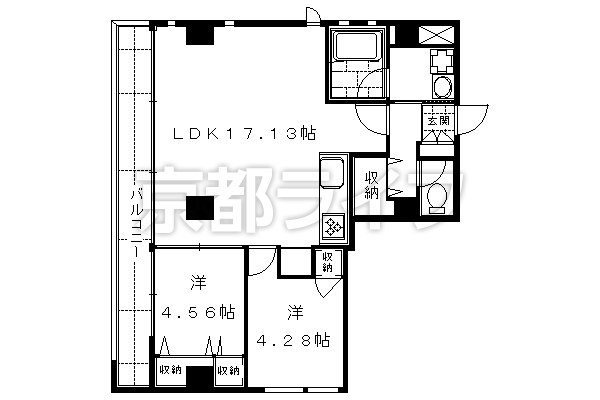 2LDK：洋4.56×洋4.28×LDK17.13（54.98㎡）