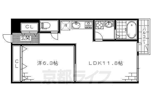 1LDK：洋6.3×LDK11.8（43.17㎡）