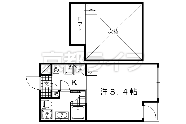 1K：洋8.4×K1.5×ロフト1.3（25.4㎡）