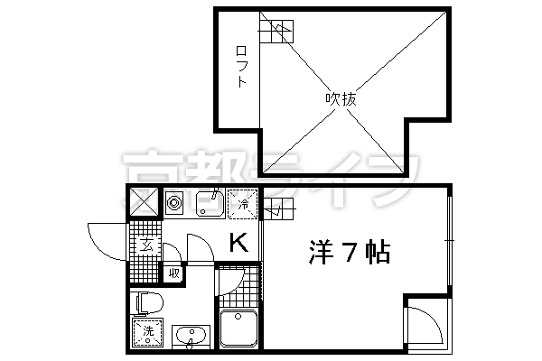 1K：洋7×K1.5×ロフト1.3（23㎡）