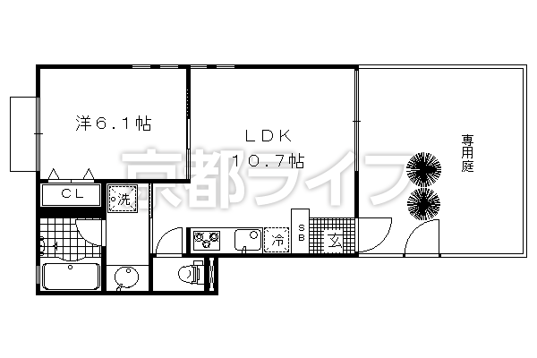 1LDK：洋6.1×LDK10.7（39.1㎡）