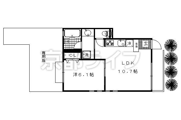 1LDK：洋6.1×LDK10.7（39.1㎡）
