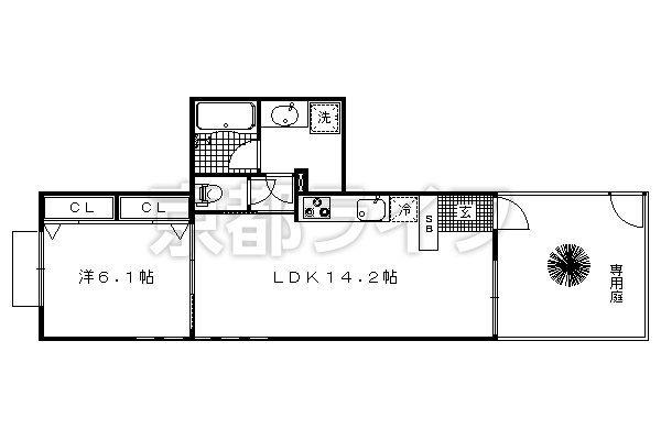 1LDK：洋6.1×LDK14.2（46.3㎡）