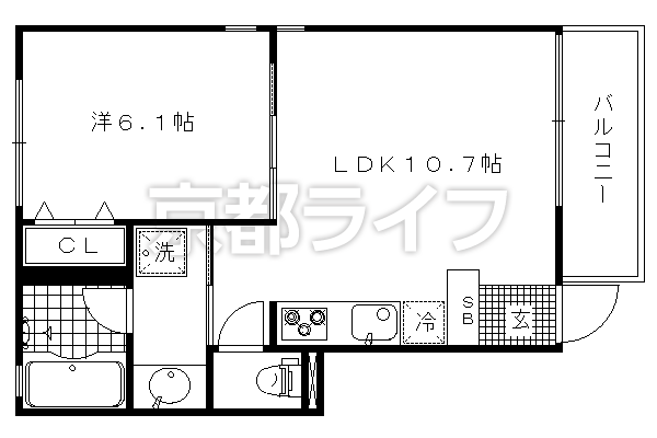 1LDK：洋6.1×LDK10.7（39.1㎡）