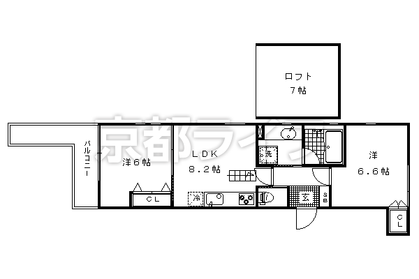 2LDK：洋6×洋6.6×LDK8.2×ロフト7（48.3㎡）