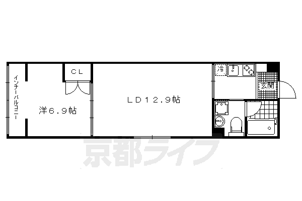 1LDK:洋6.9×LD12.9×K2（42.16㎡）