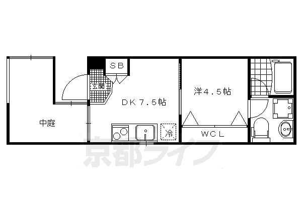 1DK:洋4.5×DK7.5（25.84㎡）