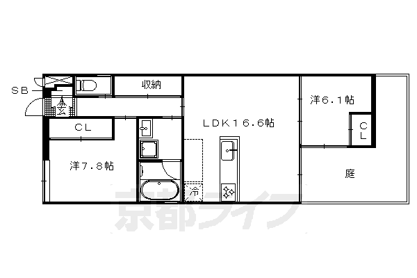 2LDK：洋7.8×洋6.1×LDK16.6（67.98 ㎡）